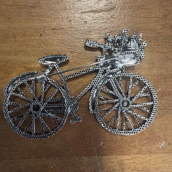 Gold Tine Rhinestone Bike Brooch - Picture 2 of 2